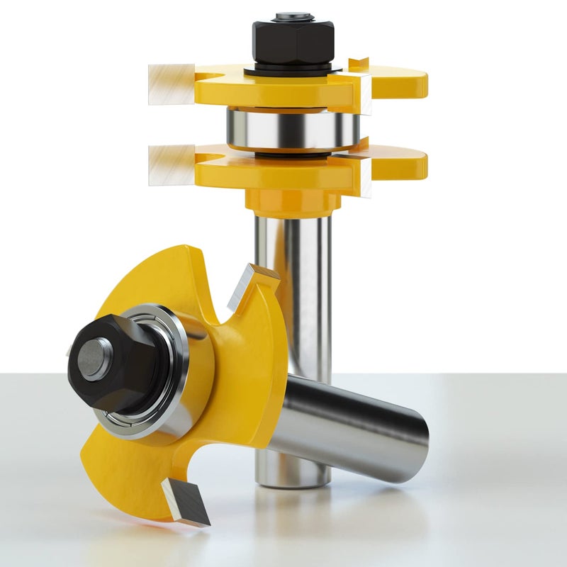 Helovmine Tongue and Groove Router Bits Tool Set with 1/2" Shank, 3 Teeth T Shape Wood Milling Cutter Woodworking Tool, 45 Degree Lock Miter Router Bit, 3/4" Cutting Height Joint Router Bits - Image 3